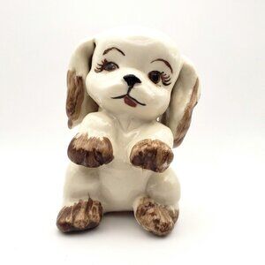 Vintage 1950s Handmade Ceramic Sitting Spaniel Dog 4.5" Figurine OOAK Signed VGC